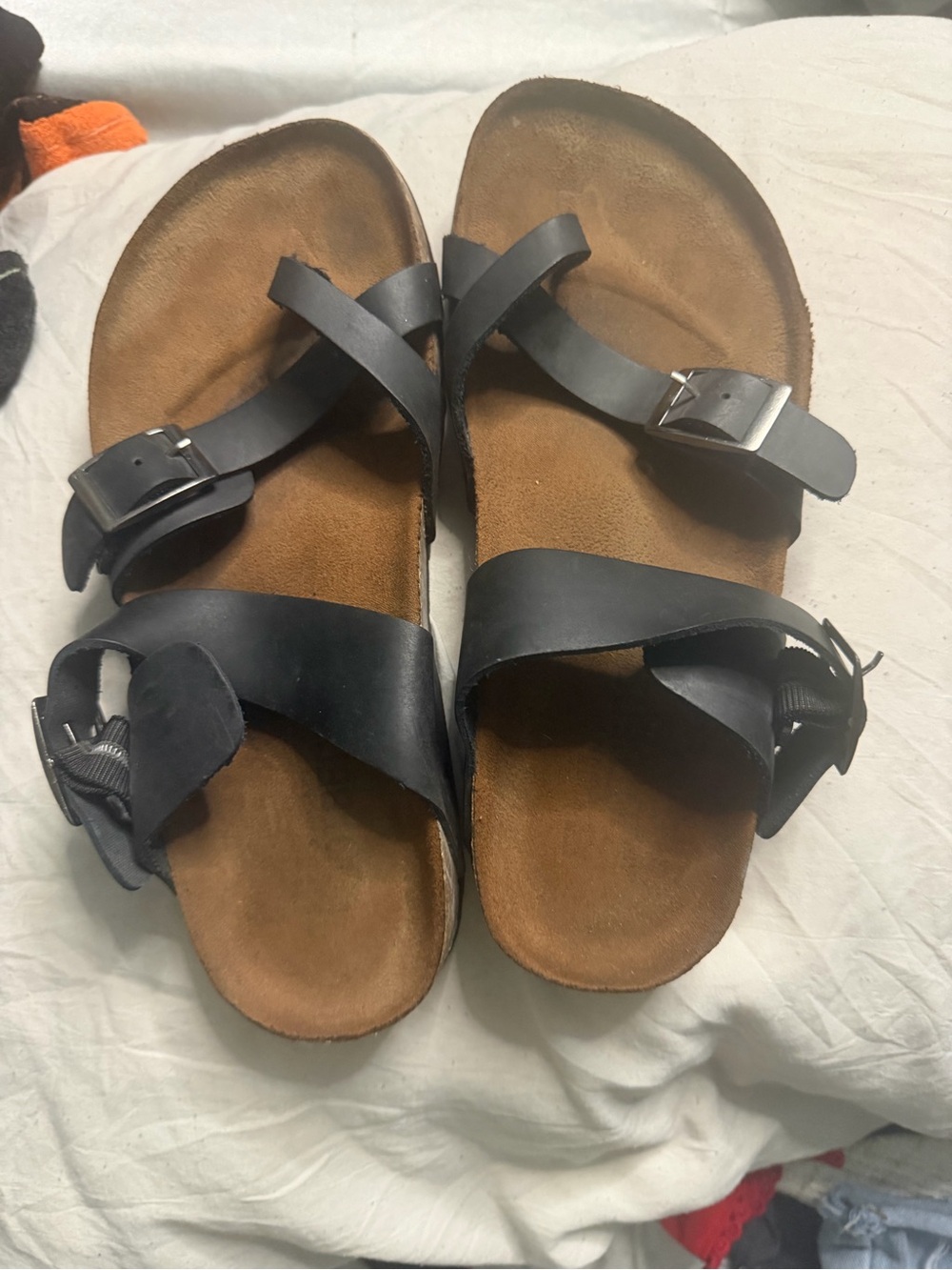 Men's Black Leather Cross-Strap Sandals